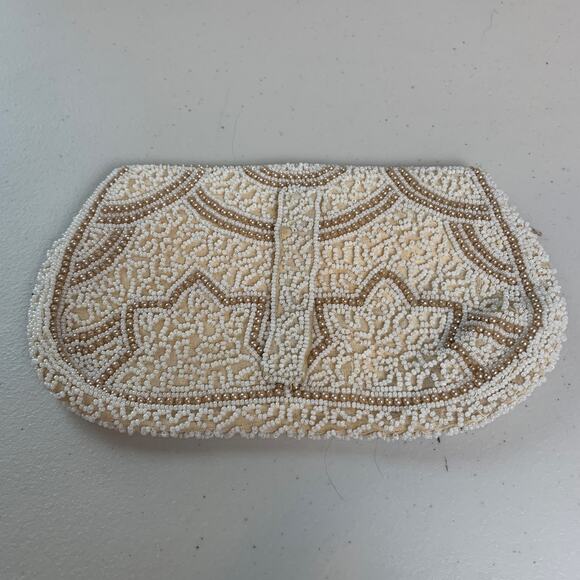 VTG Art Deco Handmade Geometric Design Snap Closure Beaded Clutch Purse - Picture 2 of 7